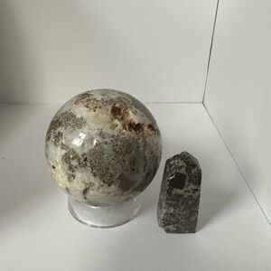 Pyrite in quartz Sphere and tower Set